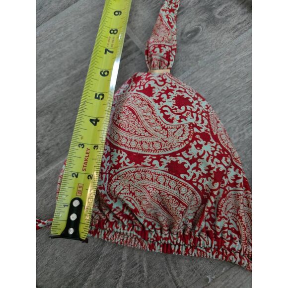 VIX Paula Hermanny Triangle Bikini Top Halter Style Red and Green Gold Paisley D - Picture 7 of 8